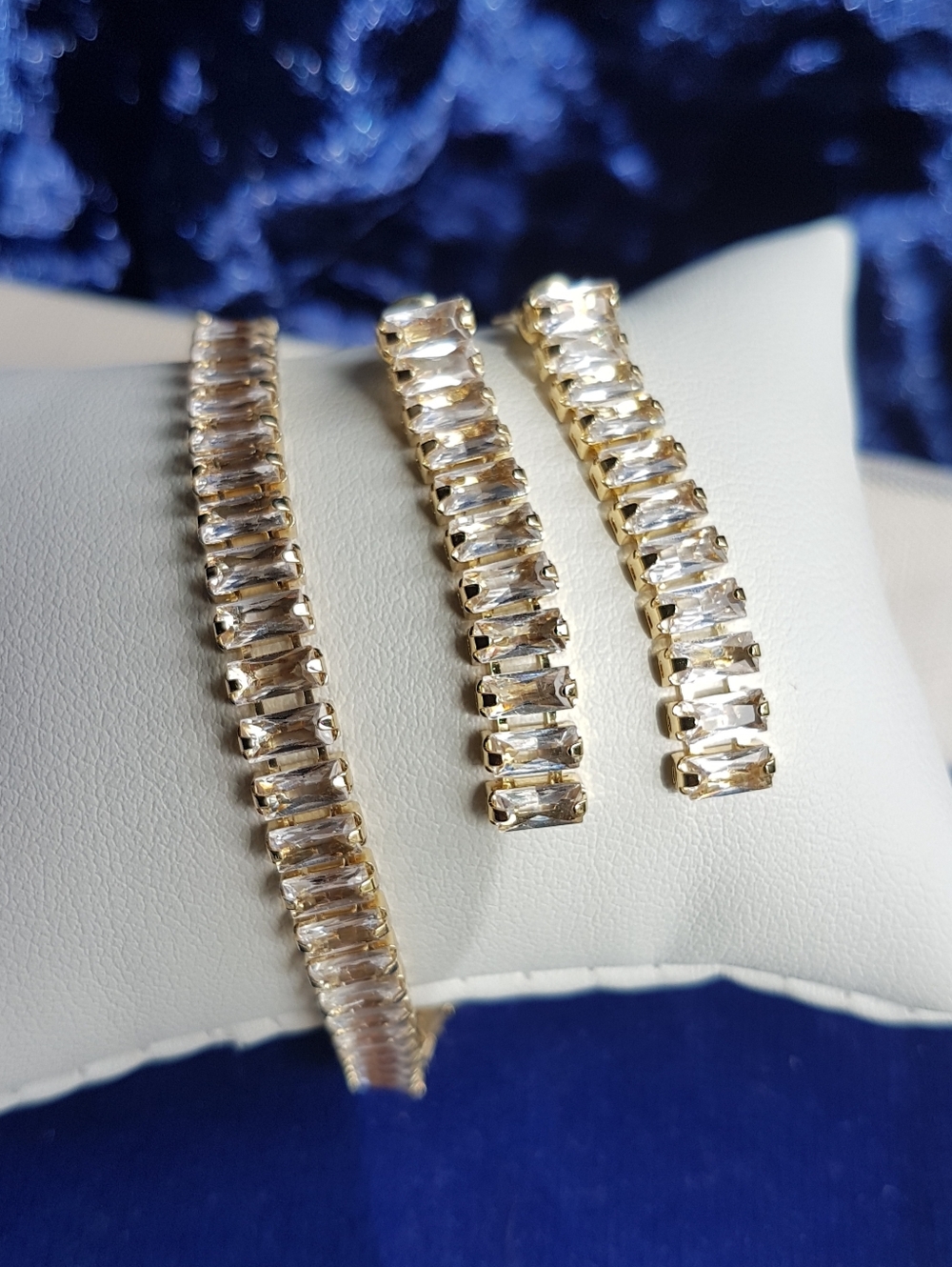 Swarovski Elements Gold Plated Baguette Tennis Earrings NEW